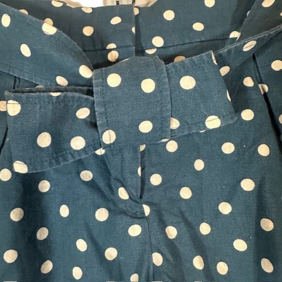 J. Crew Blue & White Polka Dot Linen Blend Belted Dressy Shorts Women Sz 8 - Picture 4 of 10
